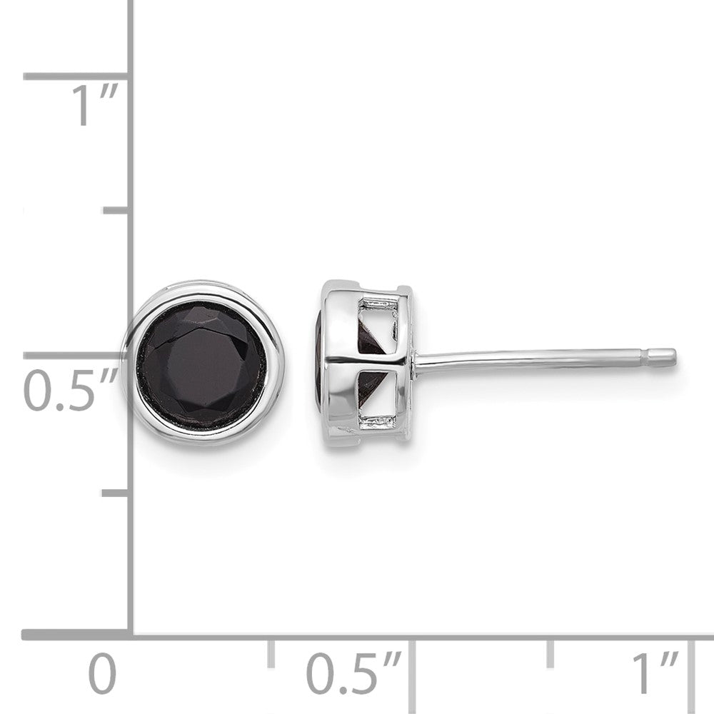 Sterling Silver Rhodium-plated Polished Black Spinel Bezel Stud Earrings