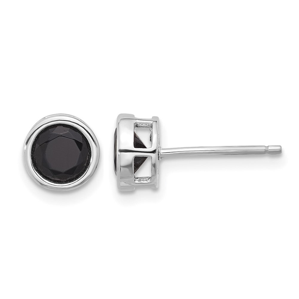 Sterling Silver Rhodium-plated Polished Black Spinel Bezel Stud Earrings