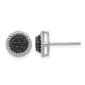 Sterling Silver RH-plated Polished/Twisted Black Spinel Circle Post Earring