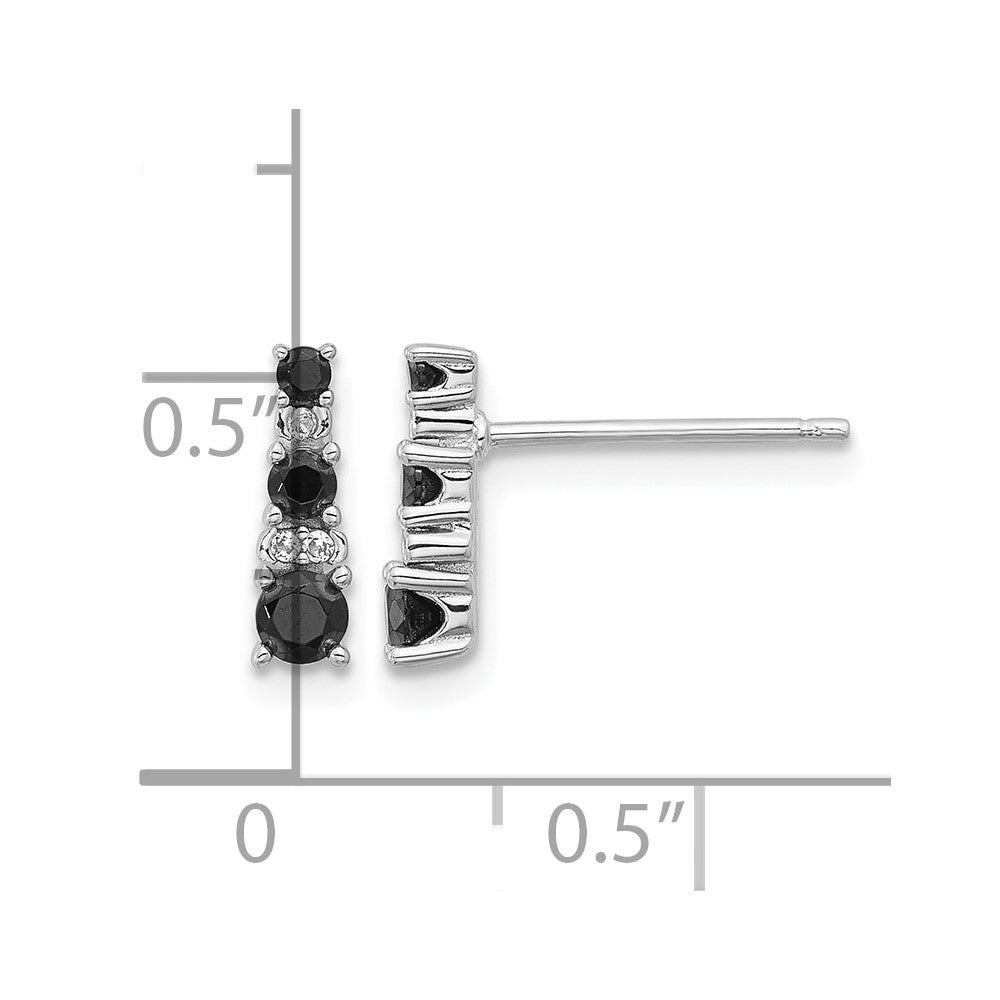 Sterling Silver RH-plated Black Spinel/Created White Sapphire Post Earrings