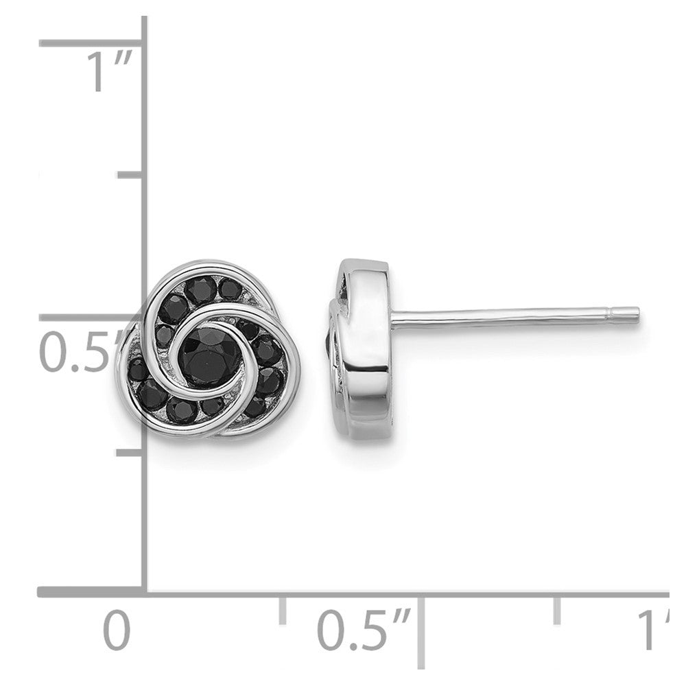 Sterling Silver Rhod-plated Polished Black Spinel Love Knot Post Earrings