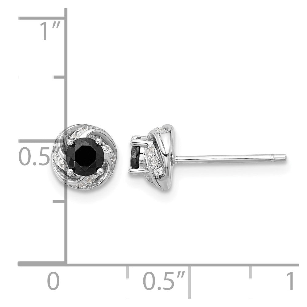 Sterling Silver Rhodium-plated Black Spinel & White Zircon Post Earrings