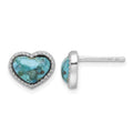 Sterling Silver RH-pltd Beaded Edge Recon. Turquoise Heart Post Earrings