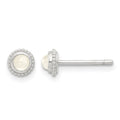 Sterling Silver E-coated Polished Beaded Round Moonstone Post Earrings