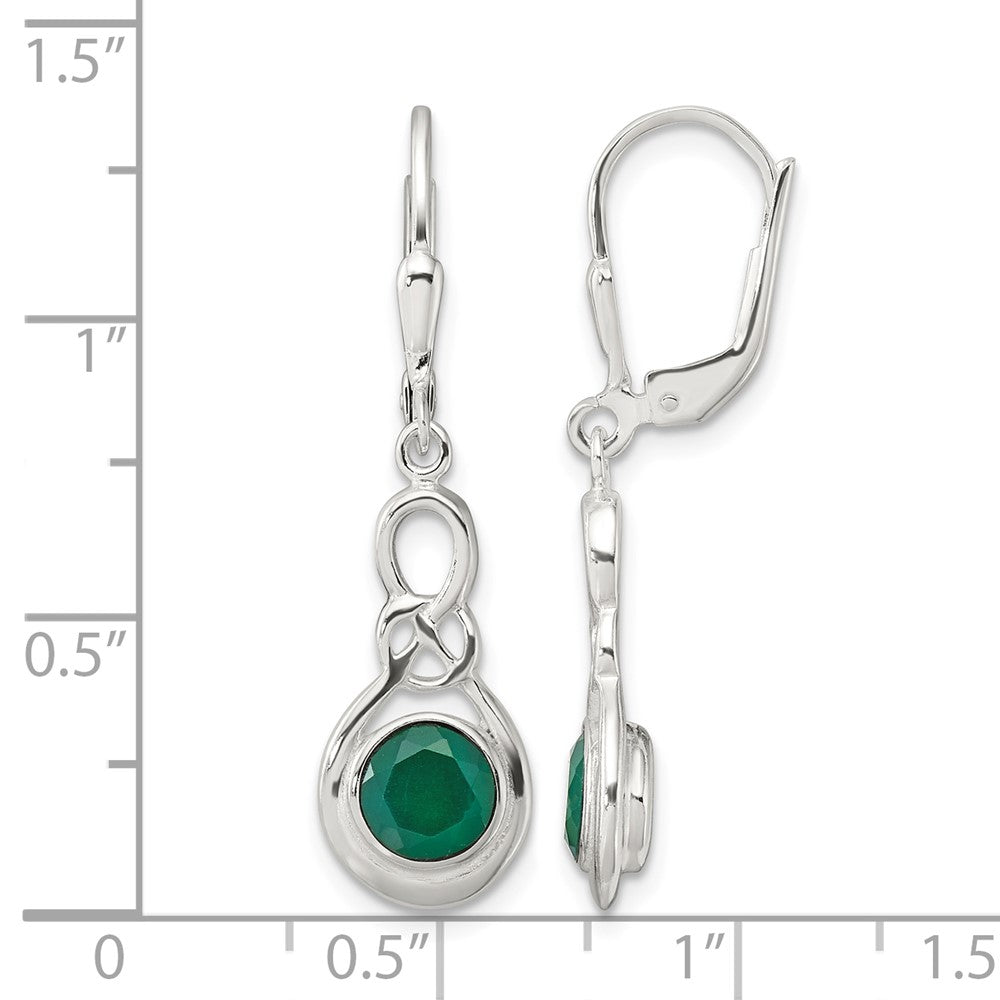 Sterling Silver Polished Green Onyx Knot Leverback Dangle Earrings