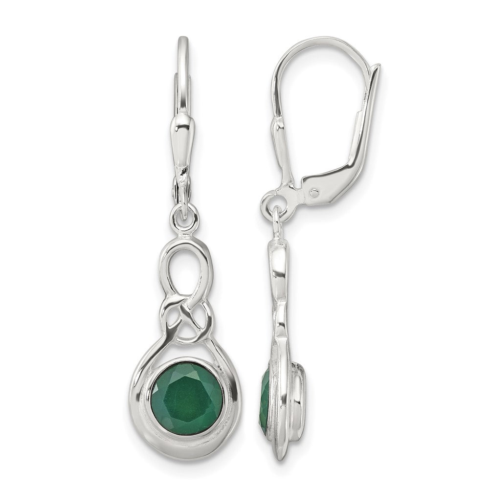 Sterling Silver Polished Green Onyx Knot Leverback Dangle Earrings