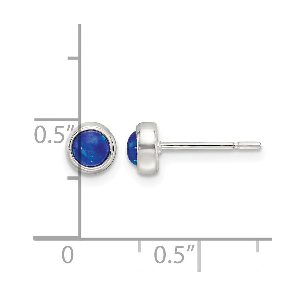Sterling Silver Polished Blue Cabochon Opal Bezel Stud Earrings