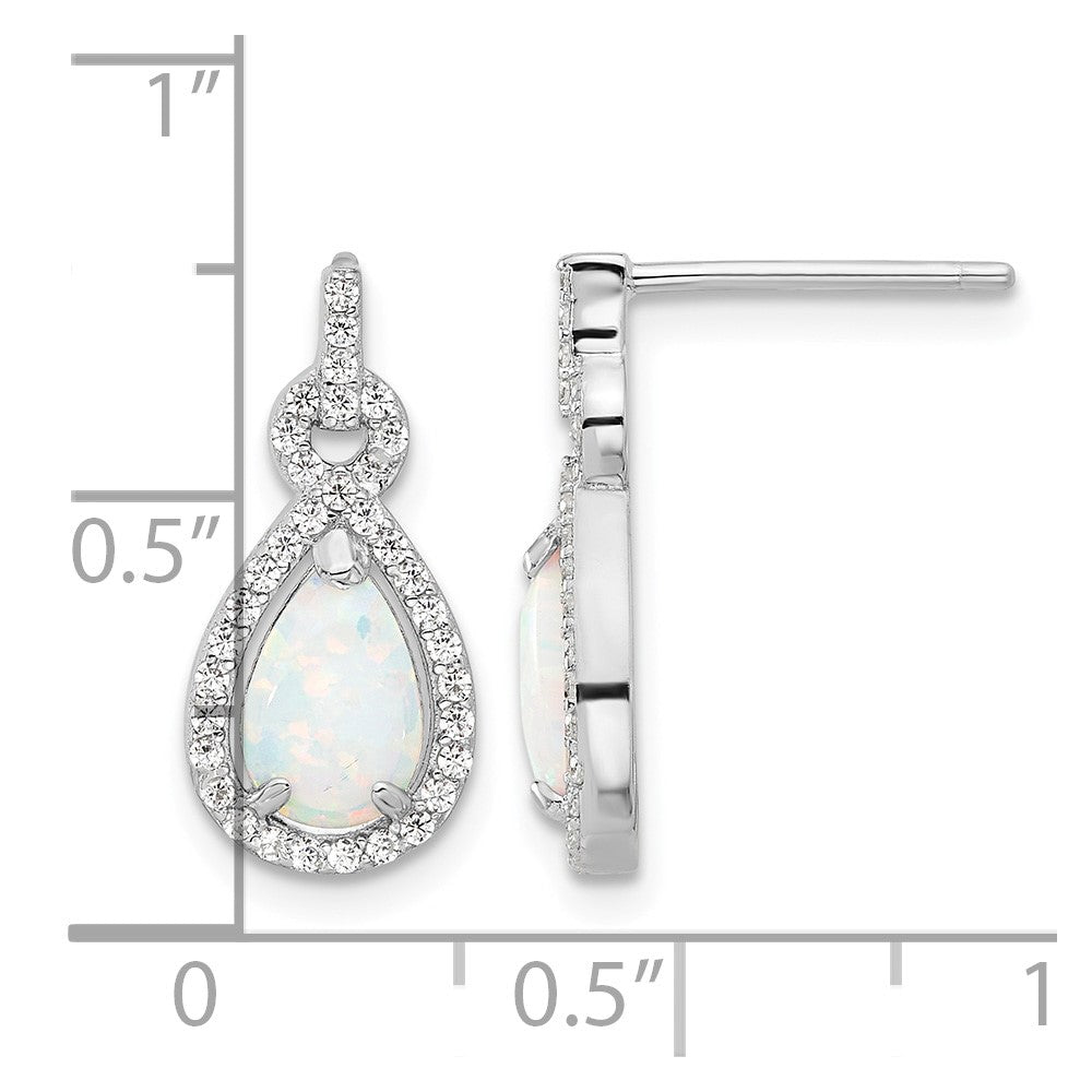 Sterling Silver RH-plated Cr. Opal & CZ Teardrop Post Dangle Earrings
