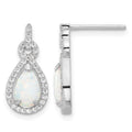 Sterling Silver RH-plated Cr. Opal & CZ Teardrop Post Dangle Earrings
