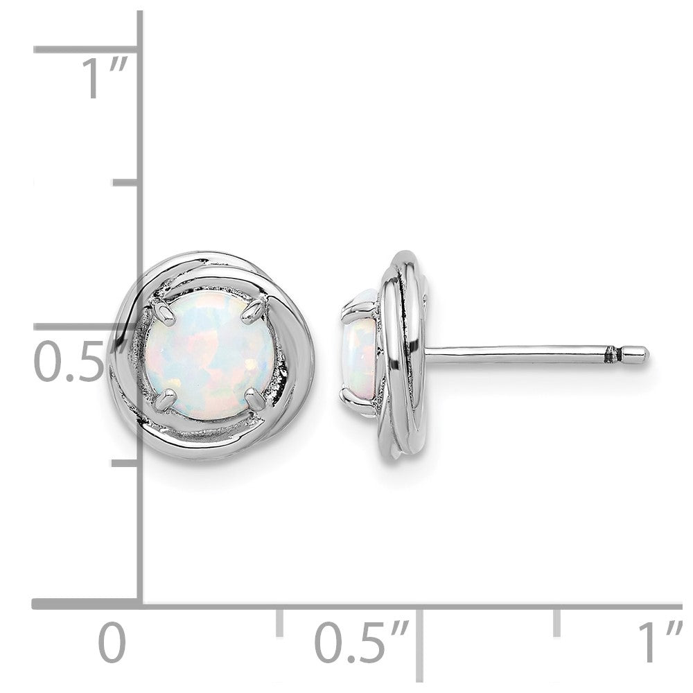 Sterling Silver Rhod-plated Polished Created Opal Swirl Circle Post Earring