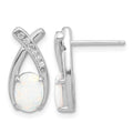 Sterling Silver Rhodium-plated Polished CZ & Created Opal 'X' Post Earrings