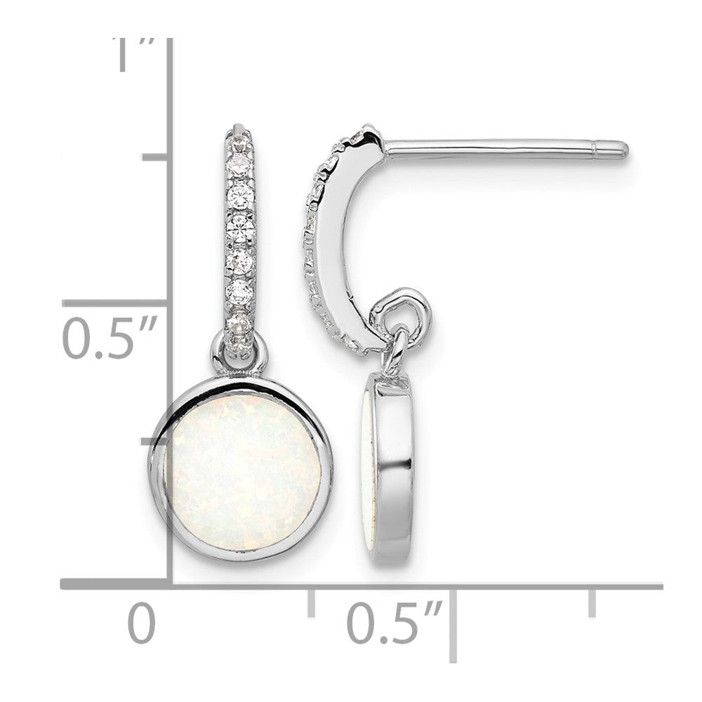 Sterling Silver RH-plated Polished CZ & Created Opal Post Dangle Earrings