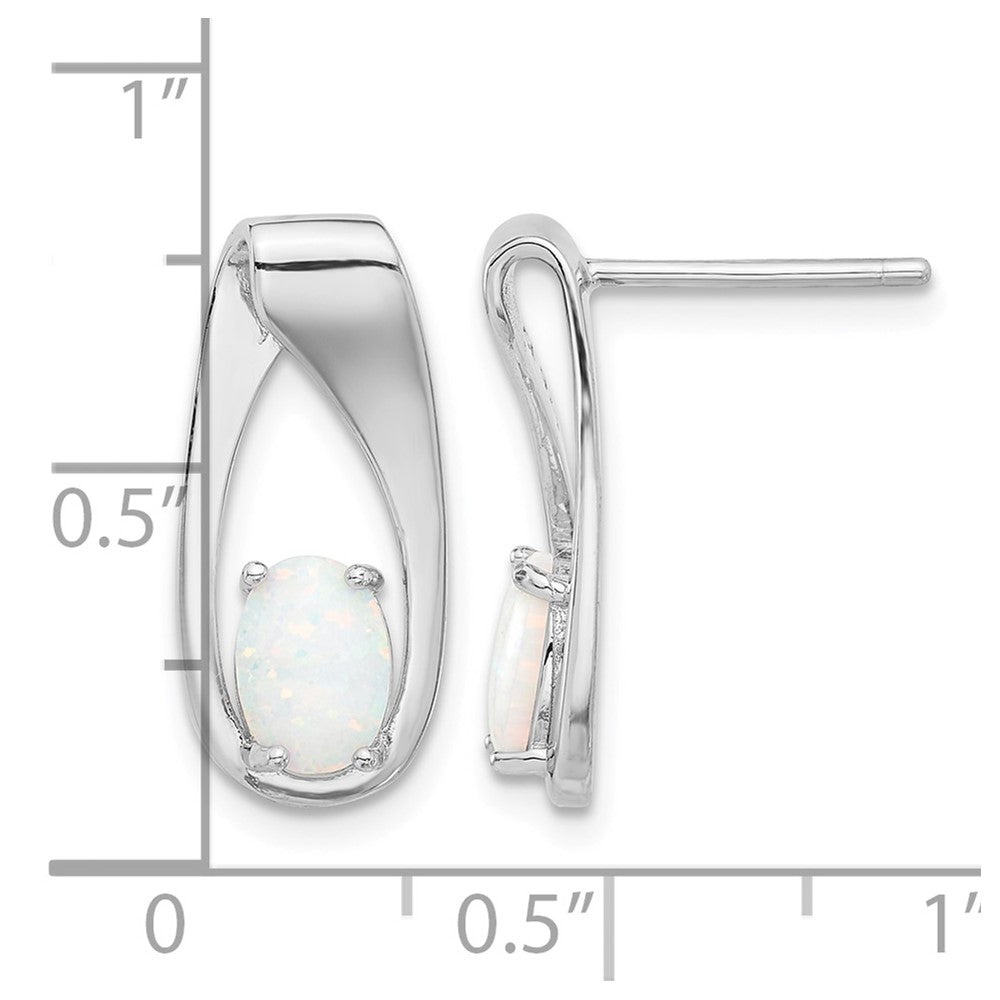 Sterling Silver Rhodium-plated Polished Created Opal Oval Post Earrings