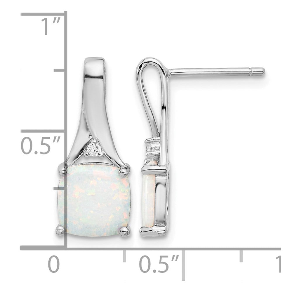 Sterling Silver Rhodium-plated Polished CZ & Created Opal Post Earrings