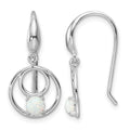 Sterling Silver Rhod-plated Polished Created Opal Circles Dangle Earrings