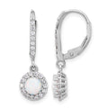 Sterling Silver RH-plated CZ & Cr. Opal Halo Dangle Leverback Earrings