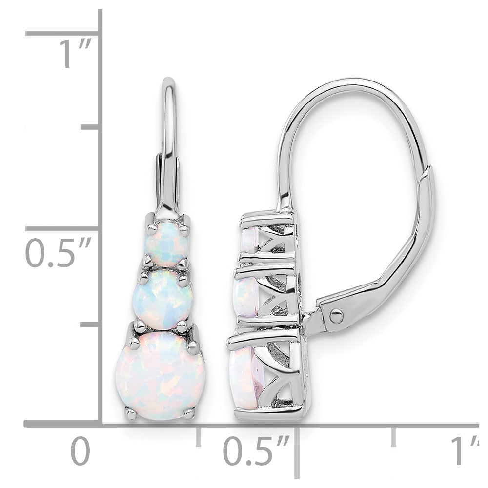 Sterling Silver Rhodium-plated Polished Created Opal Leverback Earrings