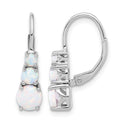 Sterling Silver Rhodium-plated Polished Created Opal Leverback Earrings