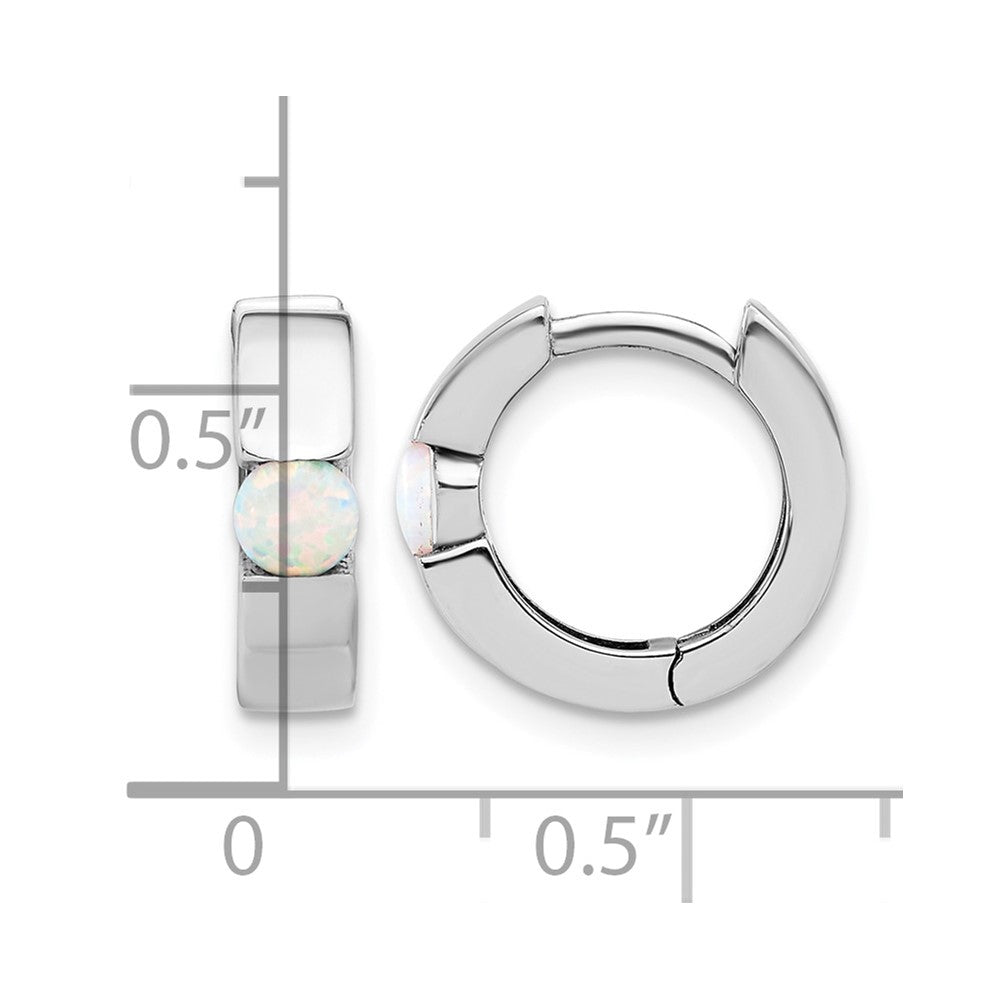 Sterling Silver RH-plated Polished Cr. Opal Hinged Round Hoop Earrings