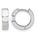 Sterling Silver RH-plated Polished Cr. Opal Hinged Round Hoop Earrings