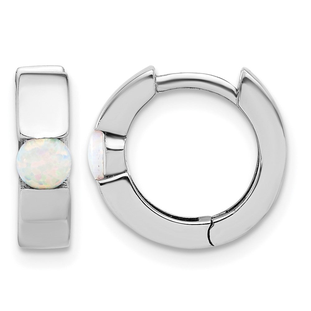Sterling Silver RH-plated Polished Cr. Opal Hinged Round Hoop Earrings
