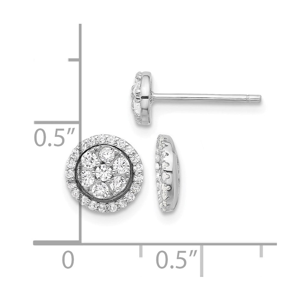 Sterling Silver Rhodium-plated CZ Cluster w/ Halo Jacket Post Earrings