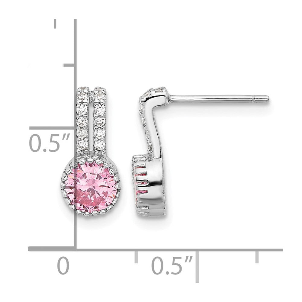 Sterling Silver RH-plated Polished Two Row Pink & White CZ Post Earrings