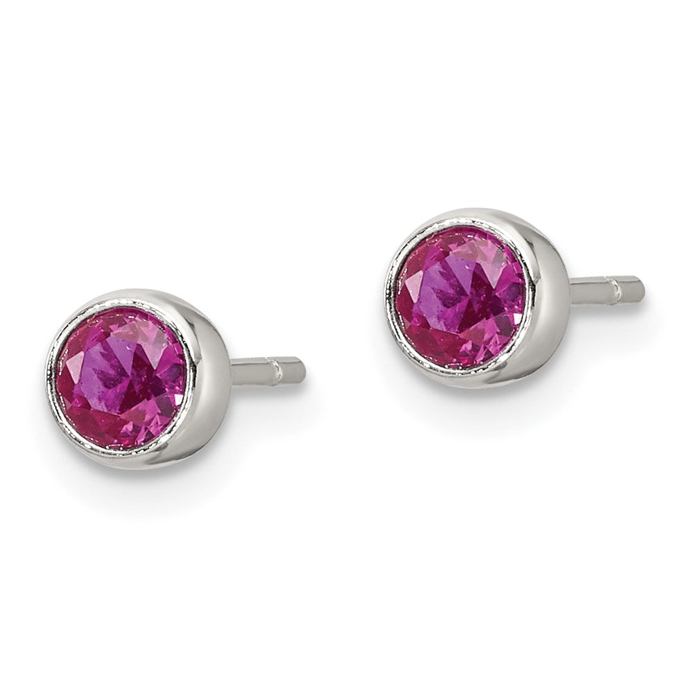 Sterling Silver Polished Pink 4mm CZ Round Bezel Stud Earrings