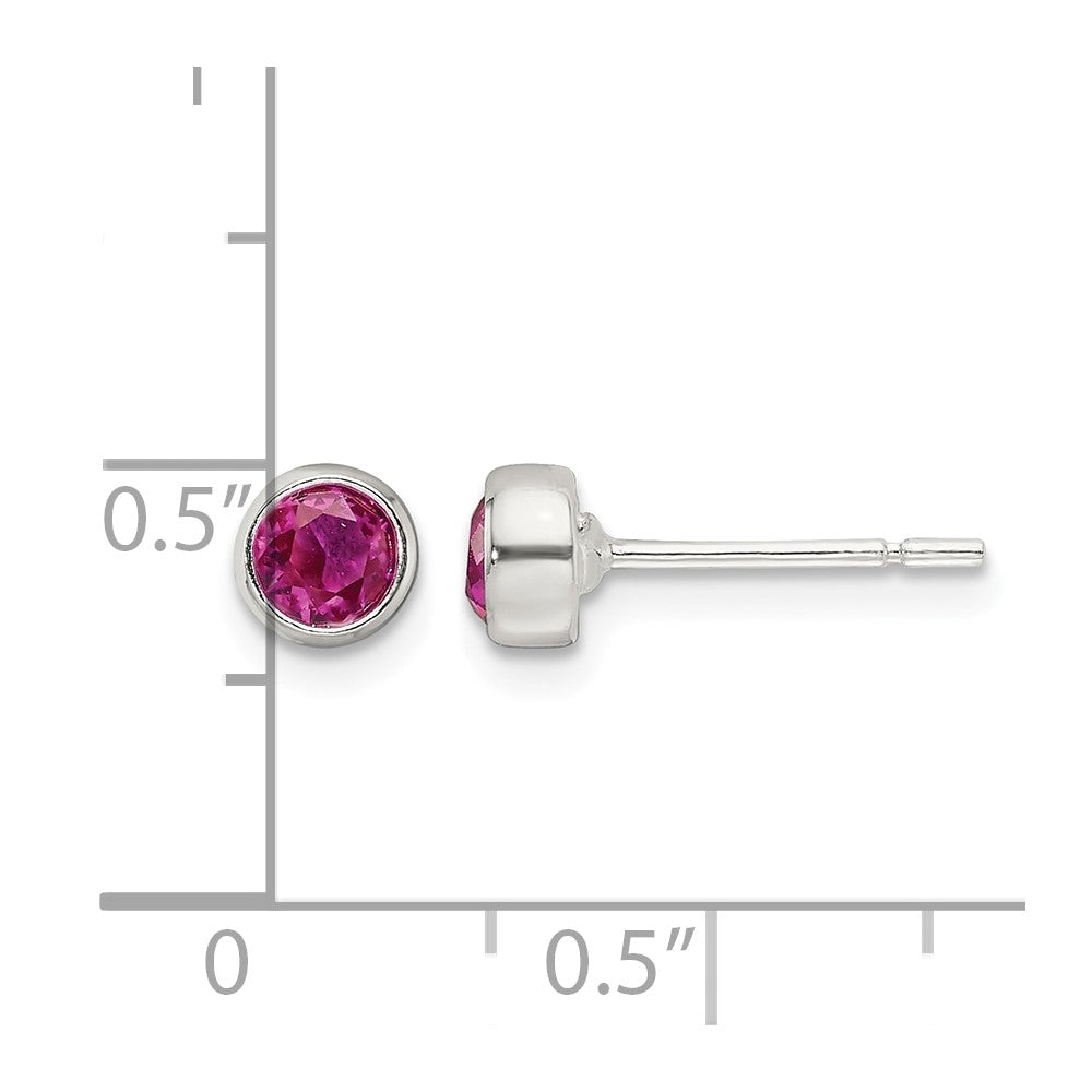 Sterling Silver Polished Pink 4mm CZ Round Bezel Stud Earrings