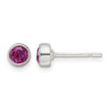 Sterling Silver Polished Pink 4mm CZ Round Bezel Stud Earrings