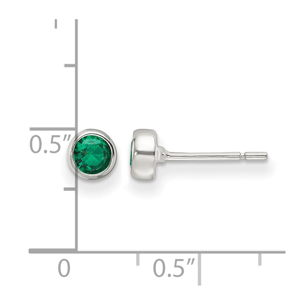 Sterling Silver Polished Green Glass Round Bezel Stud Earrings