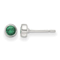 Sterling Silver Polished Green Glass Round Bezel Stud Earrings