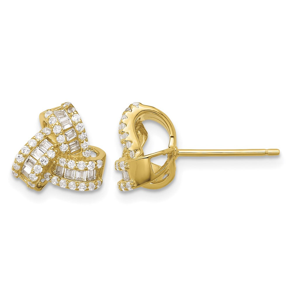 Sterling Silver Gold-tone CZ Love Knot Post Earrings