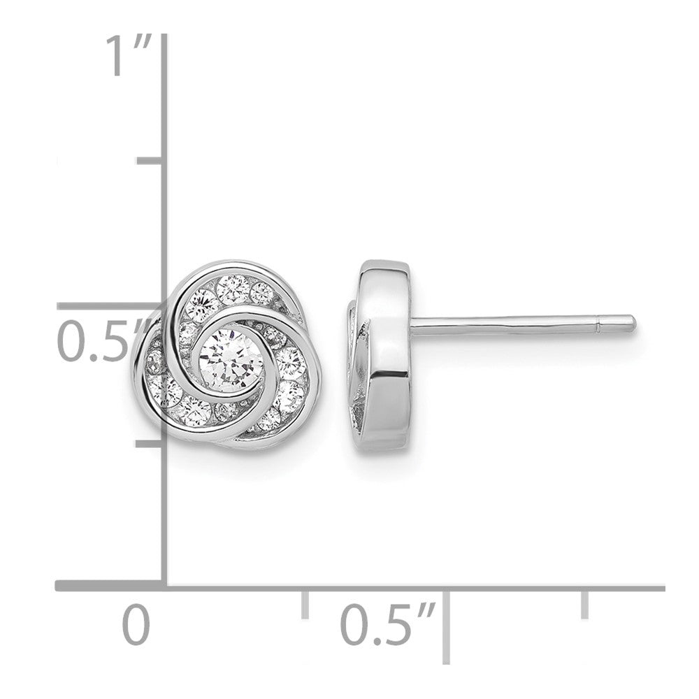 Sterling Silver Rhodium-plated with CZ Love Knot Post Earrings
