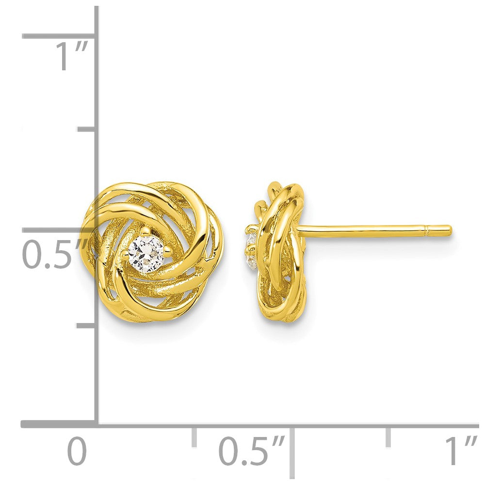 Sterling Silver Gold-tone Love Knot CZ Stud Earrings