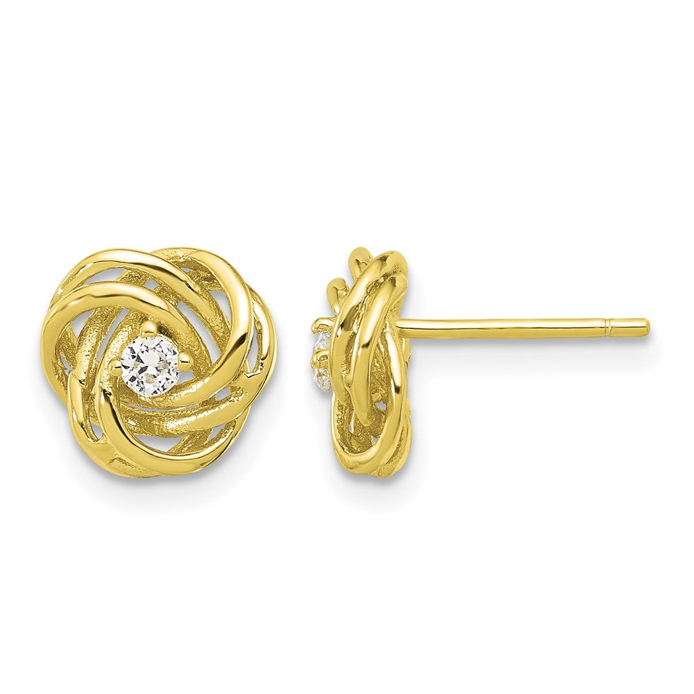 Sterling Silver Gold-tone Love Knot CZ Stud Earrings