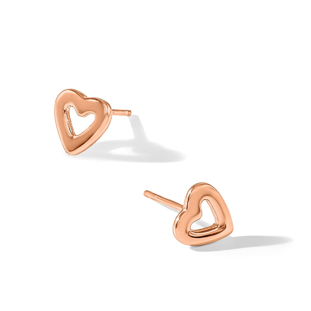 Sterling Silver Rose-tone Open Heart Post Earrings