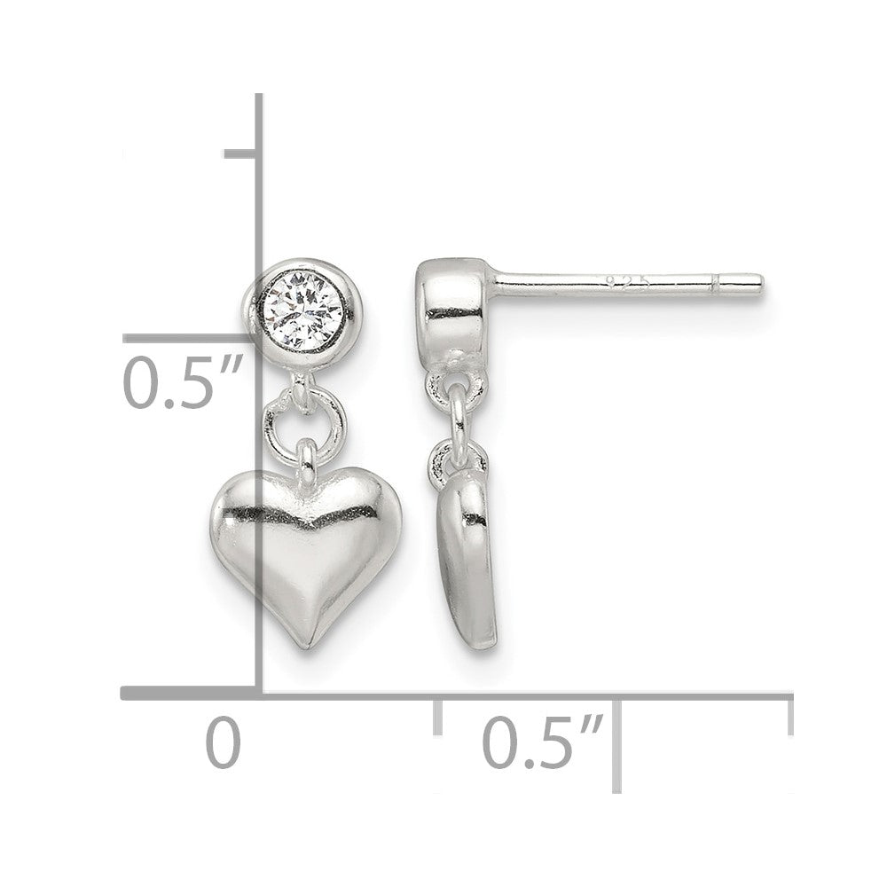 Sterling Silver E-Coating CZ Heart Dangle Post Earrings