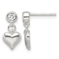 Sterling Silver E-Coating CZ Heart Dangle Post Earrings