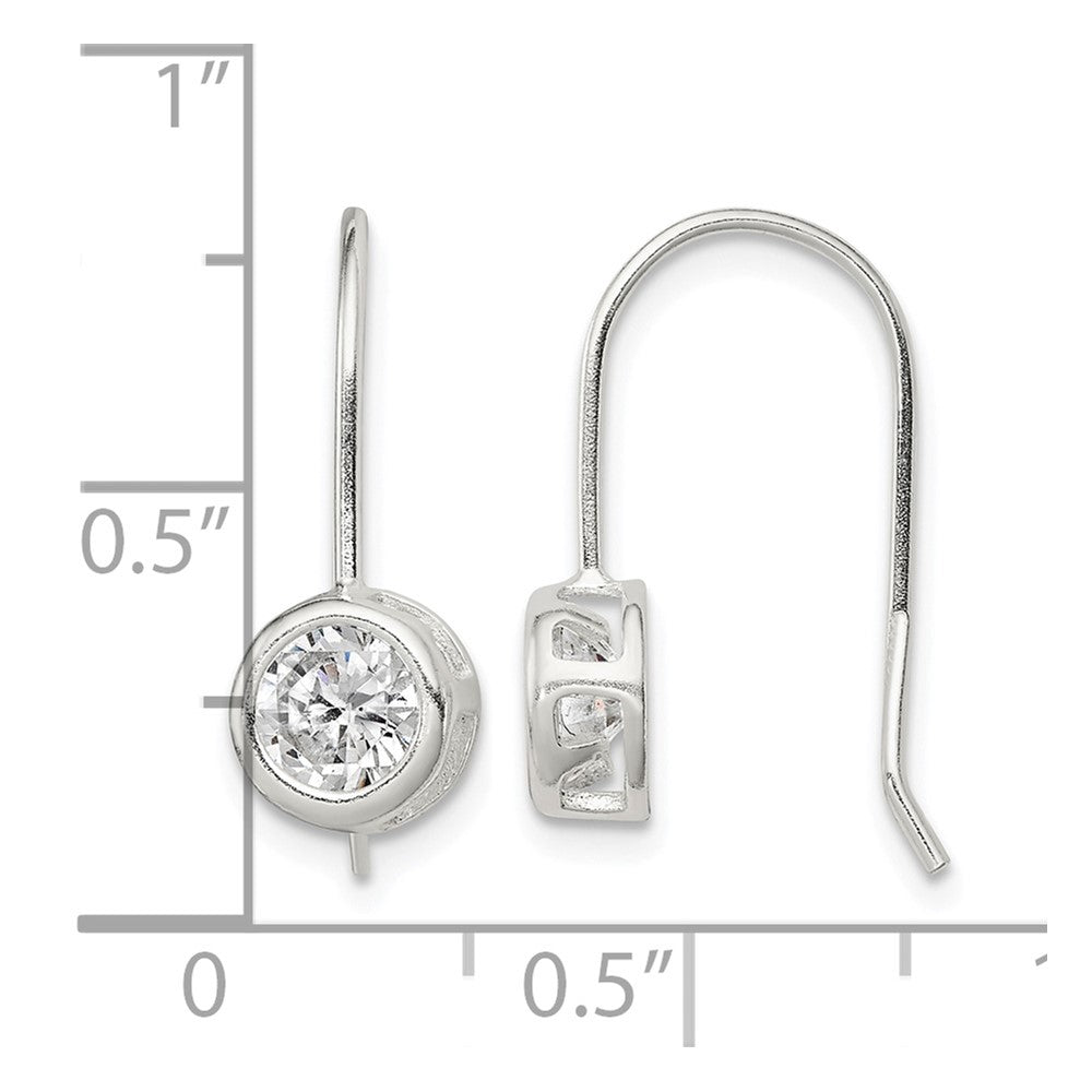Sterling Silver Polished Round CZ Bezel Dangle Earrings