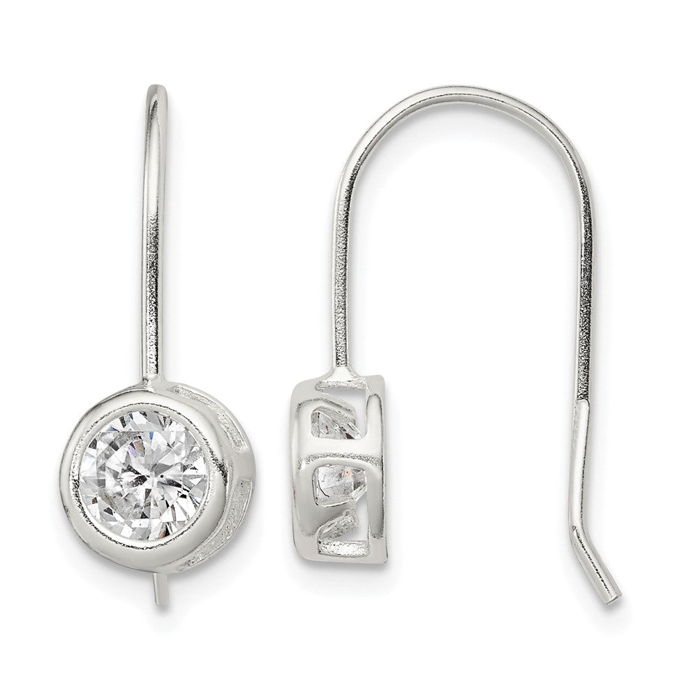 Sterling Silver Polished Round CZ Bezel Dangle Earrings