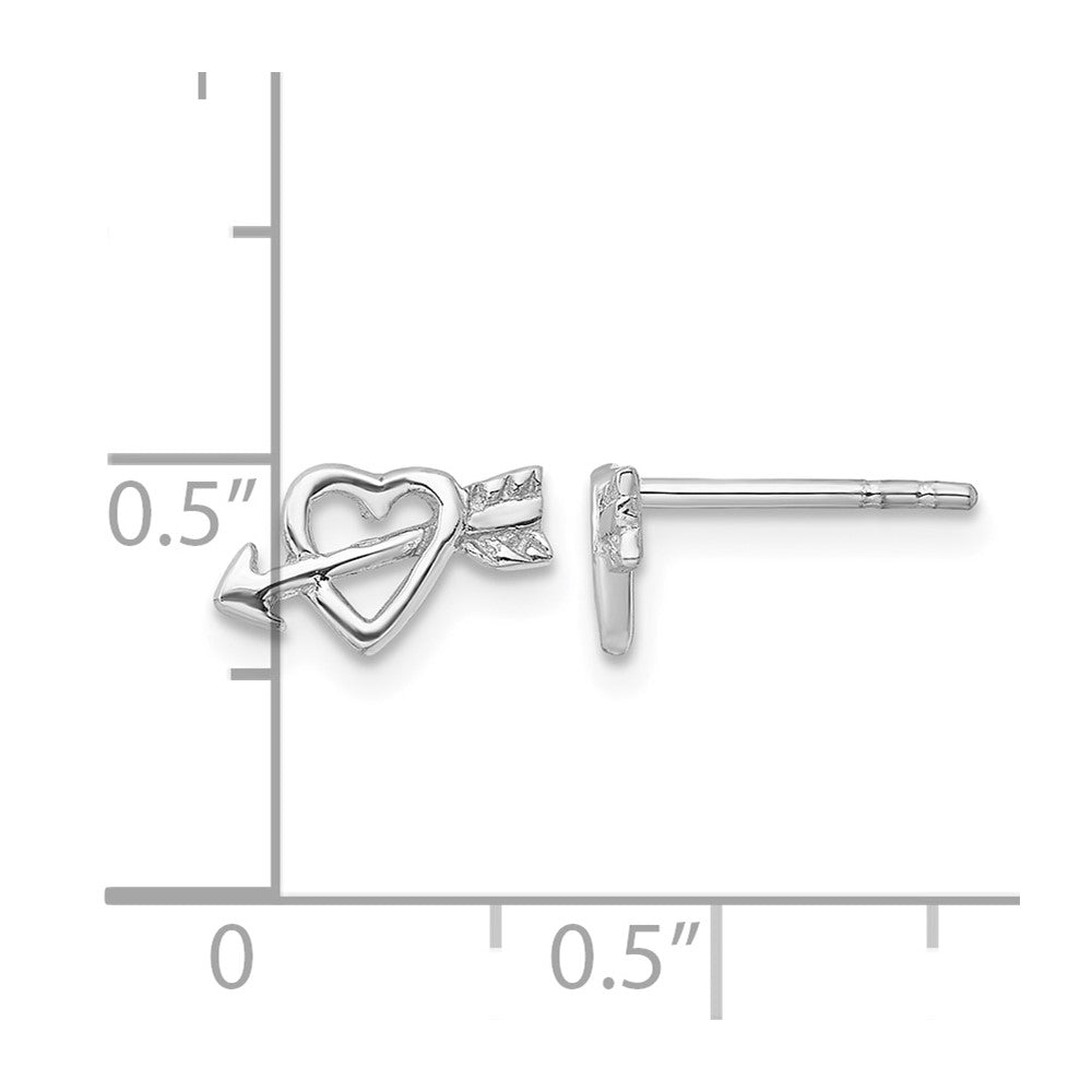 Sterling Silver Rhodium-plated Heart w/Arrow Post Earrings