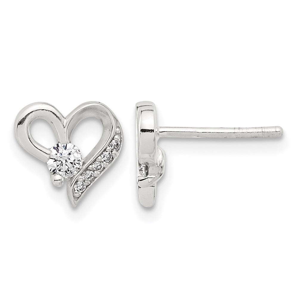 Sterling Silver E-coated CZ Heart Post Earrings
