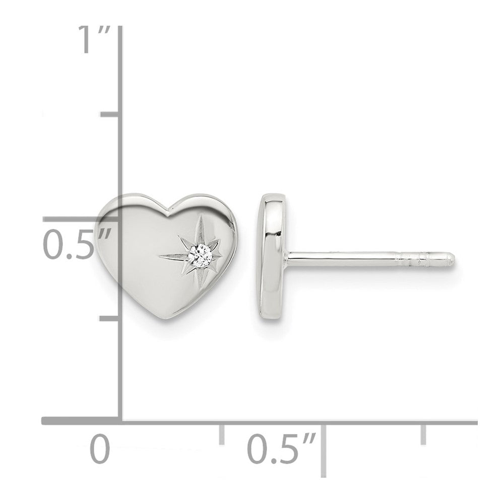 Sterling Silver E-coated with CZ Heart Post Earrings