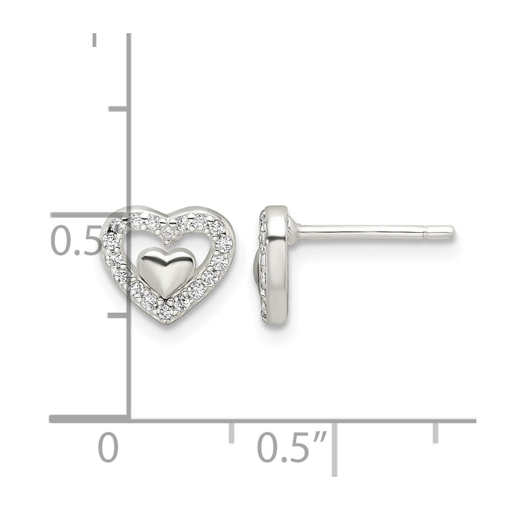 Sterling Silver E-Coating CZ Heart in a Heart Earrings