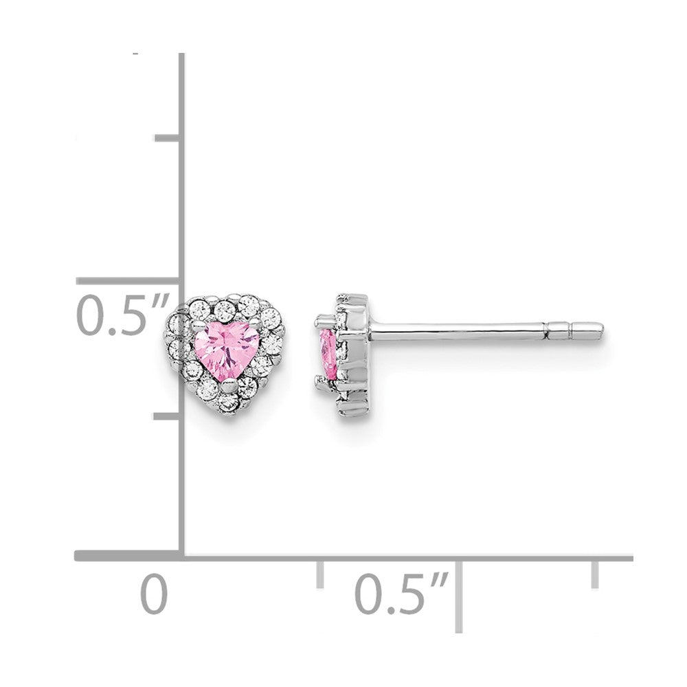 Sterling Silver Rhodium-plated Clear and Pink CZ Heart Post Earrings
