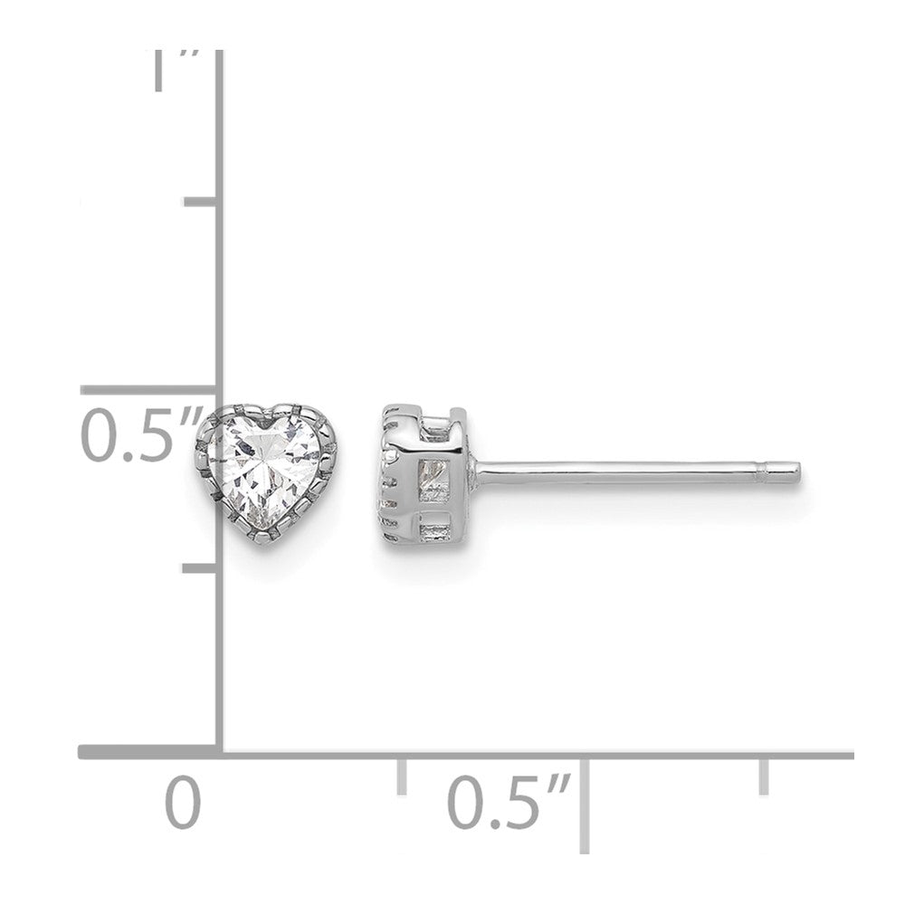 Sterling Silver Rhodium-plated CZ Heart Post Earrings