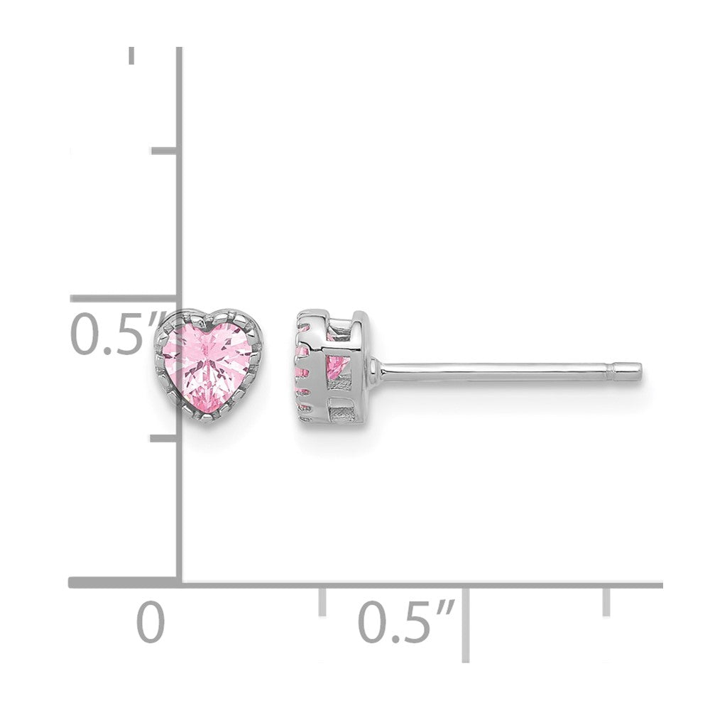 Sterling Silver Rhodium-plated Pink CZ Heart Post Earrings