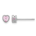 Sterling Silver Rhodium-plated Pink CZ Heart Post Earrings