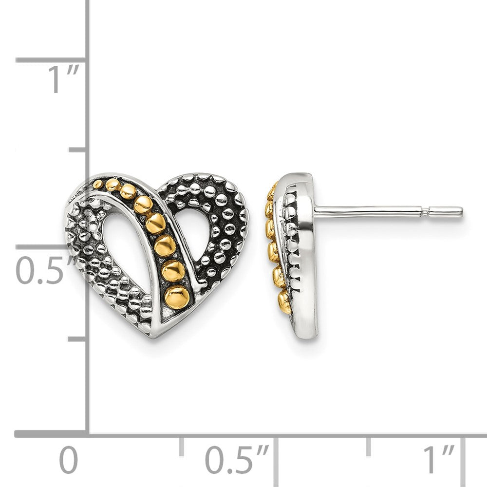 Sterling Silver Gold-tone Antiqued & Beaded Heart Earrings